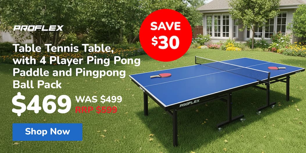 PROFLEX Table Tennis Table, with 4 Player Ping Pong Paddle and Pingpong Ball Pack