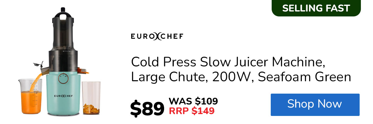 EUROCHEF Cold Press Slow Juicer Machine, Large Chute, 200W, Seafoam Green