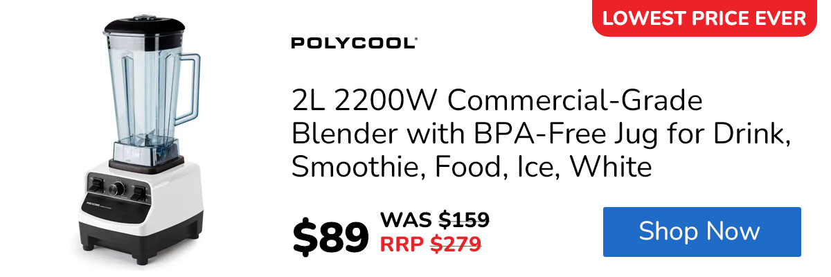 POLYCOOL 2L 2200W Commercial-Grade Blender with BPA-Free Jug for Drink, Smoothie, Food, Ice, White