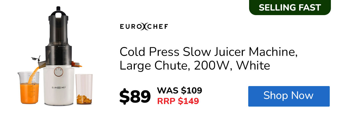 EUROCHEF Cold Press Slow Juicer Machine, Large Chute, 200W, White