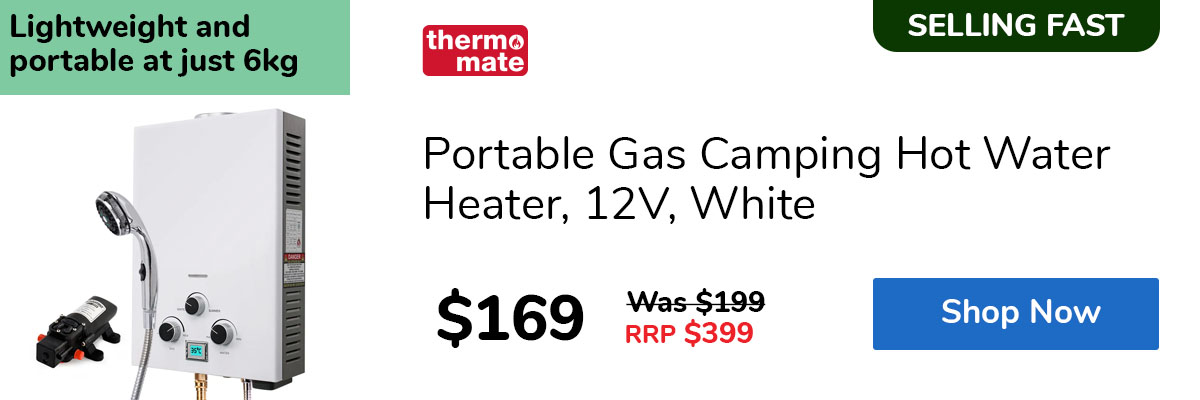 Portable Gas Camping Hot Water Heater, 12V, White