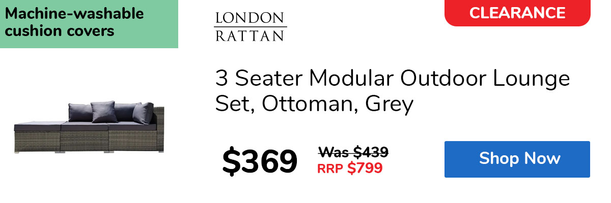 3 Seater Modular Outdoor Lounge Set, Ottoman, Grey