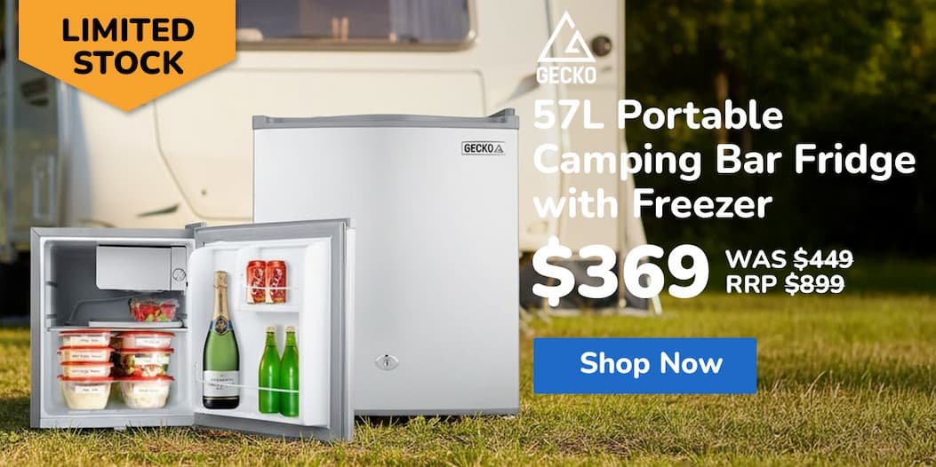 GECKO 57L Portable Camping Bar Fridge with Freezer 12V/24V, Silver
