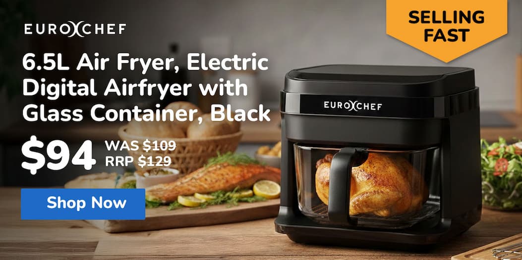 EUROCHEF 6.5L Air Fryer, Electric Digital Airfryer with Glass Container, Black