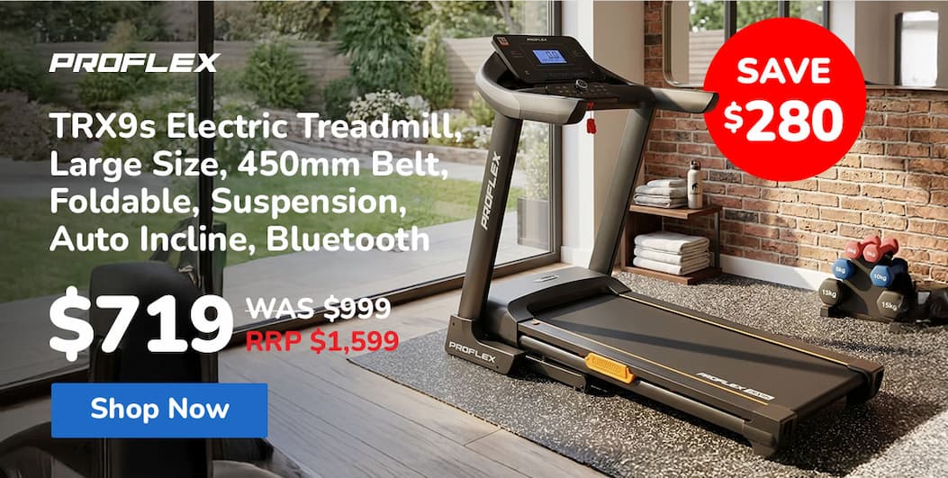 PROFLEX TRX9s Electric Treadmill, Large Size, 450mm Belt, Foldable, Suspension, Auto Incline, Bluetooth, Pulse Sensors