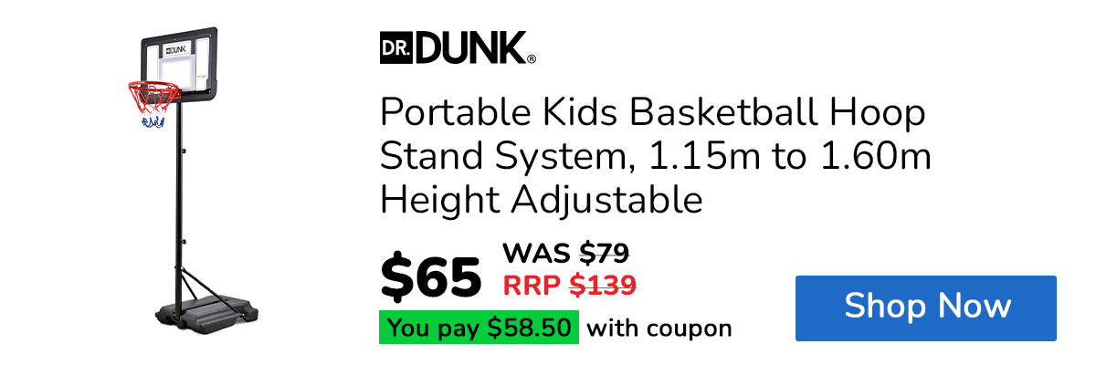 DR. DUNK Portable Kids Basketball Hoop Stand System, 1.15m to 1.60m Height Adjustable