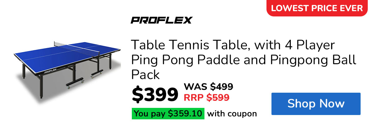 PROFLEX Table Tennis Table, with 4 Player Ping Pong Paddle and Pingpong Ball Pack