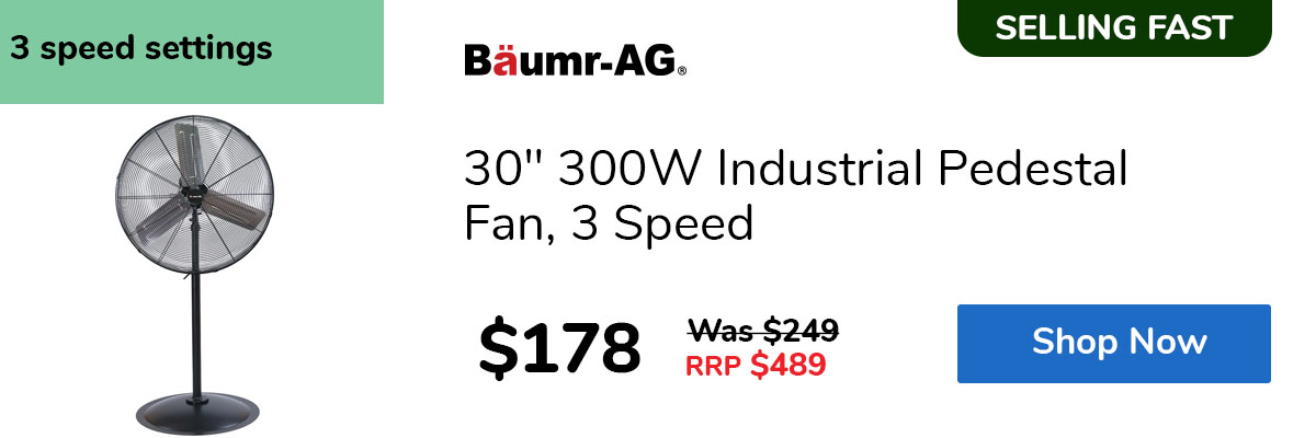 30" 300W Industrial Pedestal Fan, 3 Speed