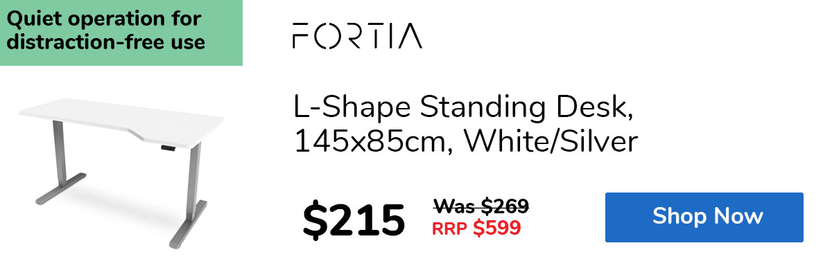 L-Shape Standing Desk, 145x85cm, White/Silver