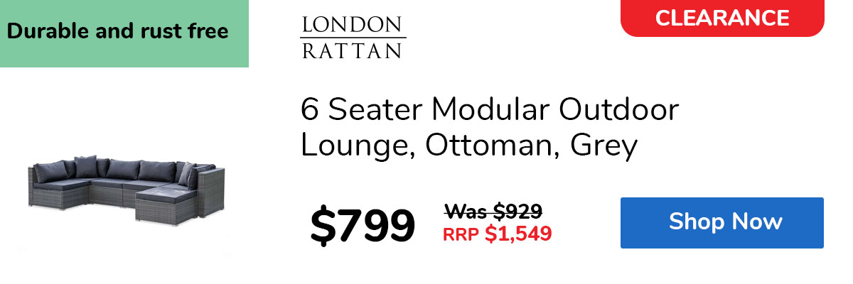 6 Seater Modular Outdoor Lounge, Ottoman, Grey