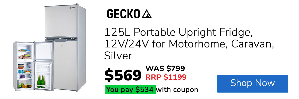 GECKO 125L Portable Upright Fridge, 12V/24V for Motorhome, Caravan, Silver