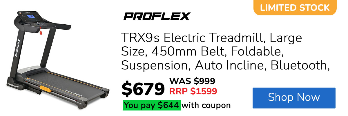 PROFLEX TRX9s Electric Treadmill, Large Size, 450mm Belt, Foldable, Suspension, Auto Incline, Bluetooth, Pulse Sensors