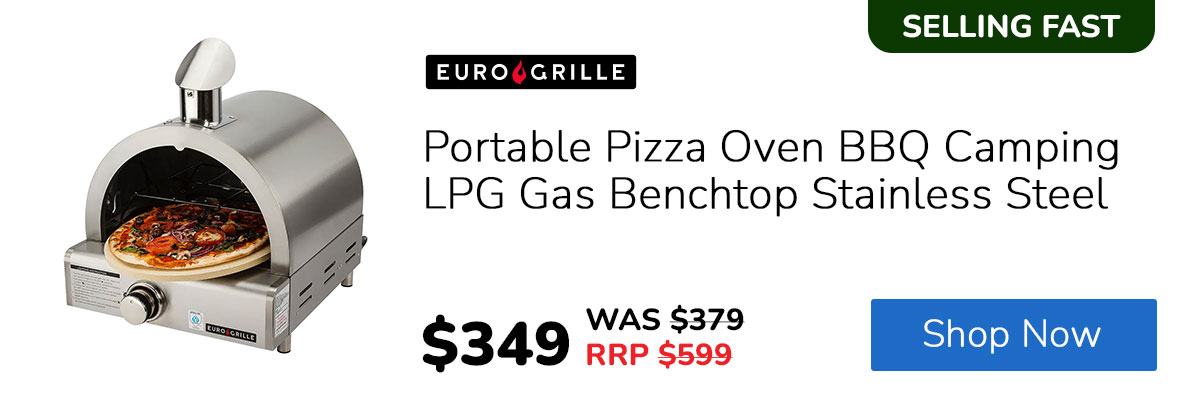 EuroGrille Portable Pizza Oven BBQ Camping LPG Gas Benchtop Stainless Steel