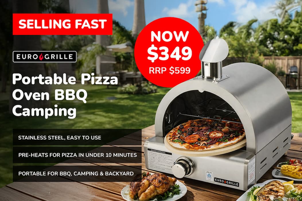 EuroGrille Portable Pizza Oven BBQ Camping LPG Gas Benchtop Stainless Steel