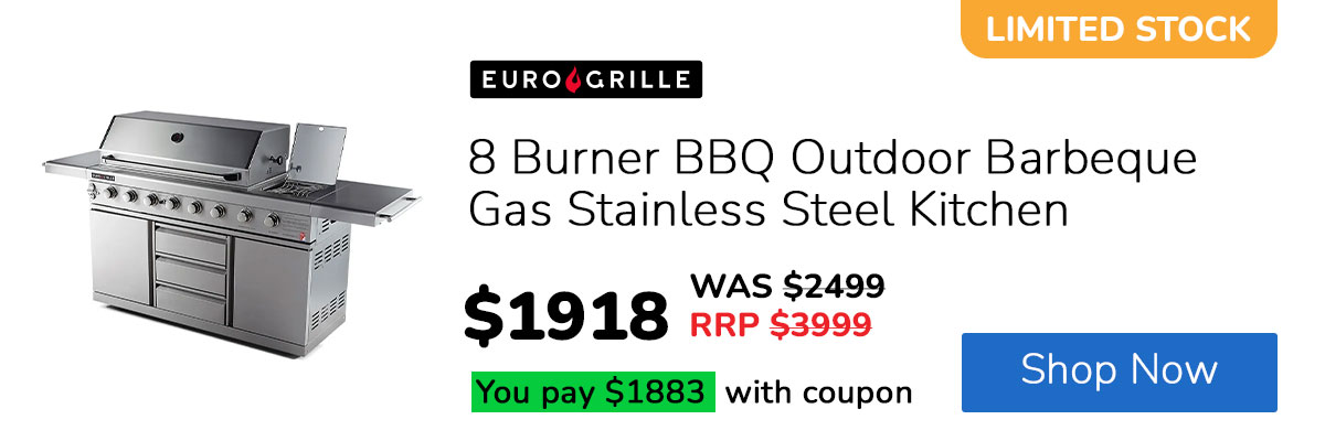 EuroGrille 8 Burner BBQ Outdoor Barbeque Gas Stainless Steel Kitchen