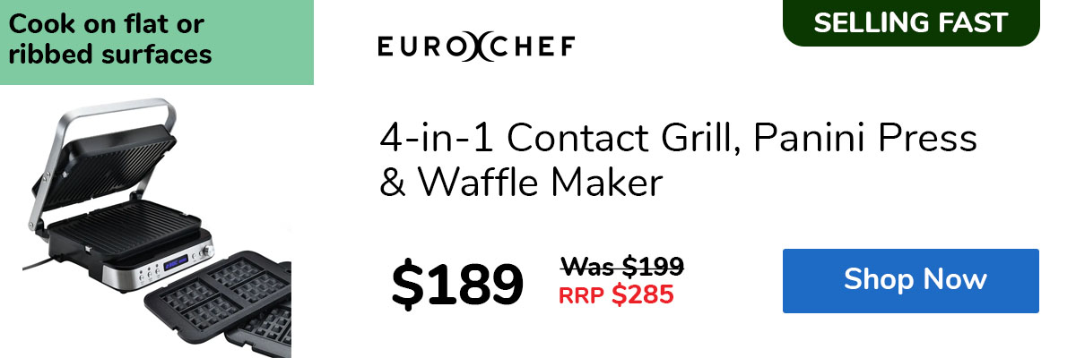 4-in-1 Contact Grill, Panini Press & Waffle Maker