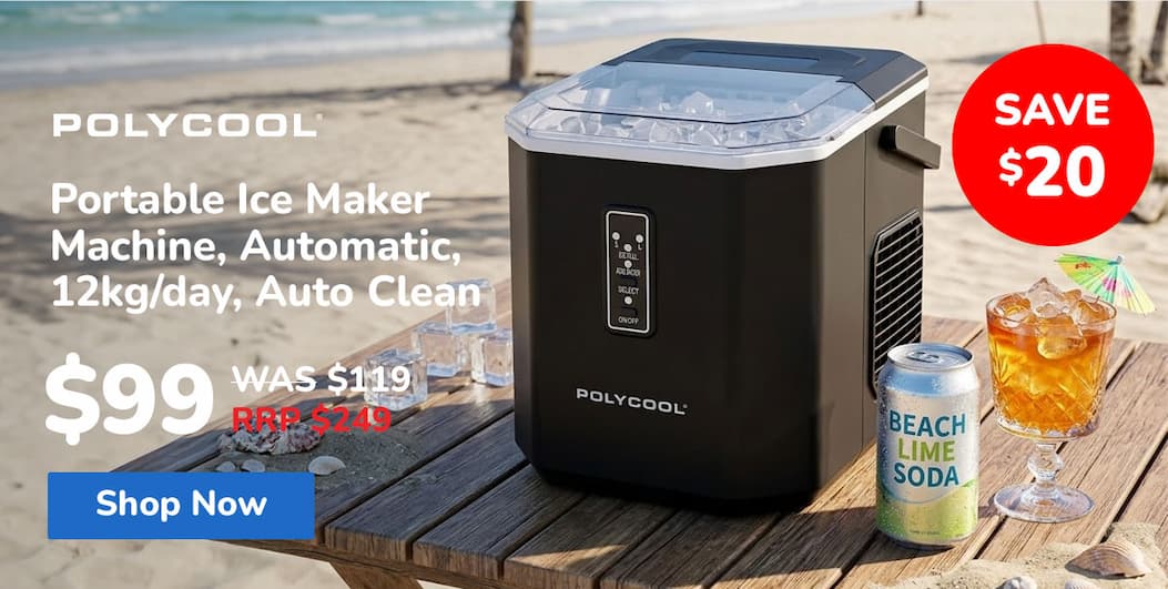 POLYCOOL Portable Ice Maker Machine, Automatic, 12kg/day,  Auto Clean, with Scoop and Removable Basket, Black