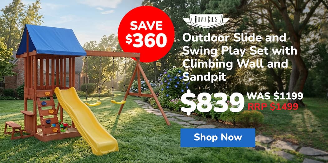 ROVO KIDS Outdoor Slide and Swing Play Set with Climbing Wall and Sandpit