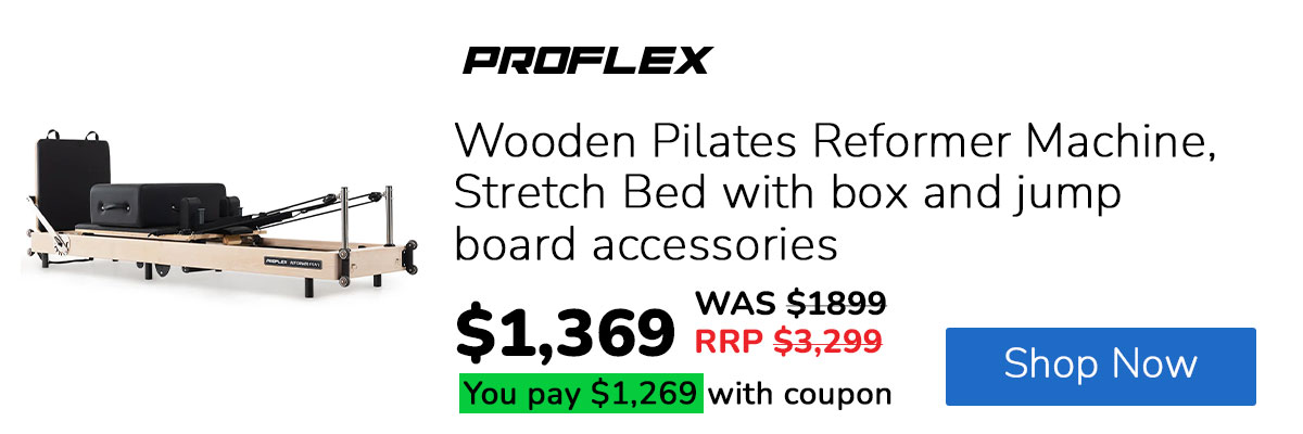 PROFLEX Wooden Pilates Reformer Machine, Stretch Bed with box and jump board accessories