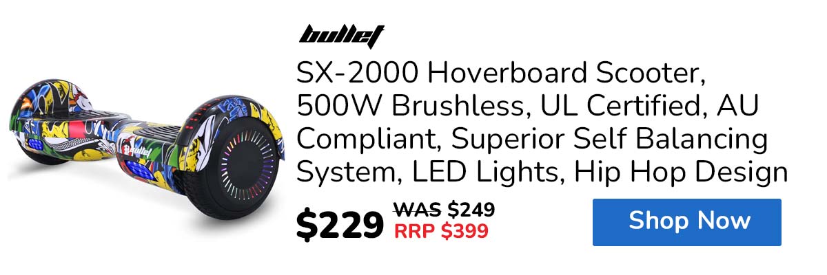 BULLET SX-2000 Hoverboard Scooter, 500W Brushless, UL Certified, AU Compliant, Superior Self Balancing System, LED Lights, Hip Hop Design