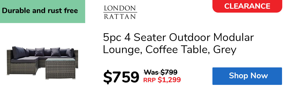 5pc 4 Seater Outdoor Modular Lounge, Coffee Table, Grey