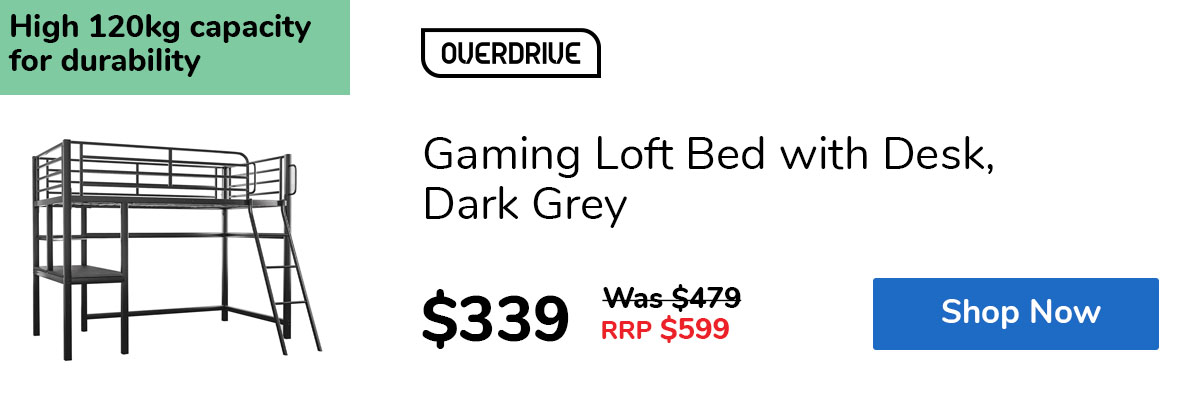 Gaming Loft Bed with Desk, Dark Grey