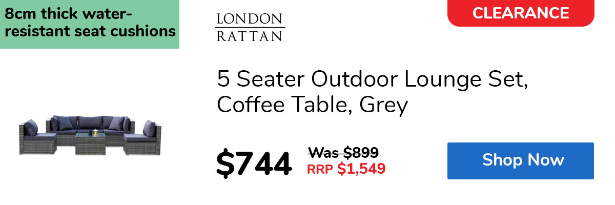 5 Seater Outdoor Lounge Set, Coffee Table, Grey