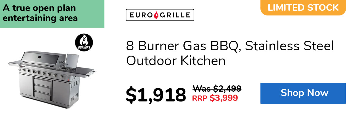 8 Burner Gas BBQ, Stainless Steel Outdoor Kitchen
