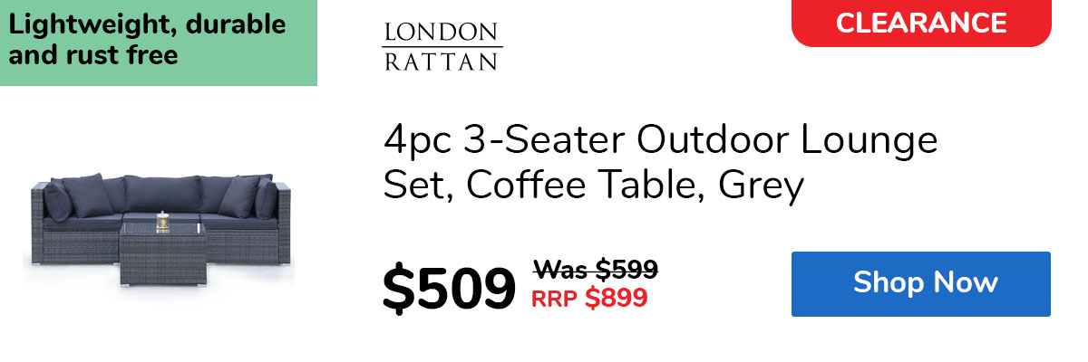 4pc 3-Seater Outdoor Lounge Set, Coffee Table, Grey