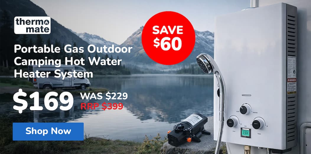 THERMOMATE Portable Gas Outdoor Camping Hot Water Heater System, with 12V Pump, Shower Head, White