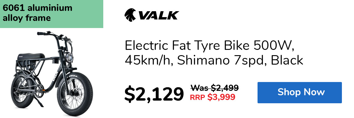 Electric Fat Tyre Bike 500W, 45km/h, Shimano 7spd, Black