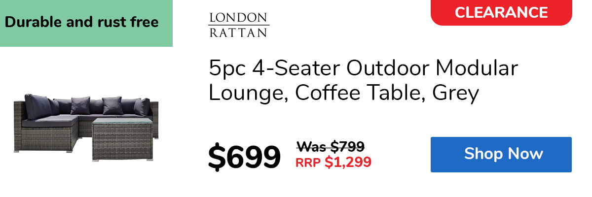 5pc 4-Seater Outdoor Modular Lounge, Coffee Table, Grey