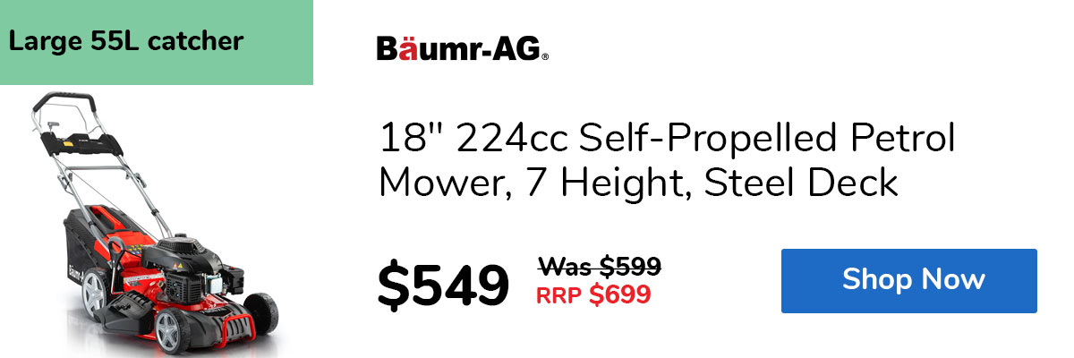 18" 224cc Self-Propelled Petrol Mower, 7 Height, Steel Deck