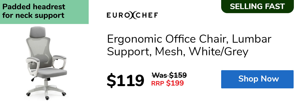 Ergonomic Office Chair, Lumbar Support, Mesh, White/Grey