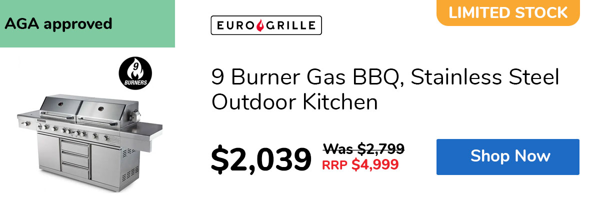 9 Burner Gas BBQ, Stainless Steel Outdoor Kitchen