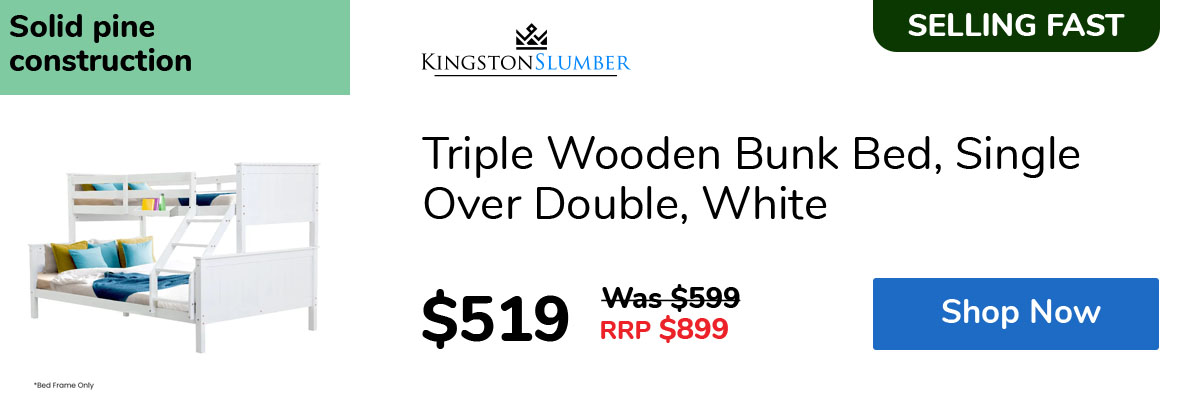 Triple Wooden Bunk Bed, Single Over Double, White