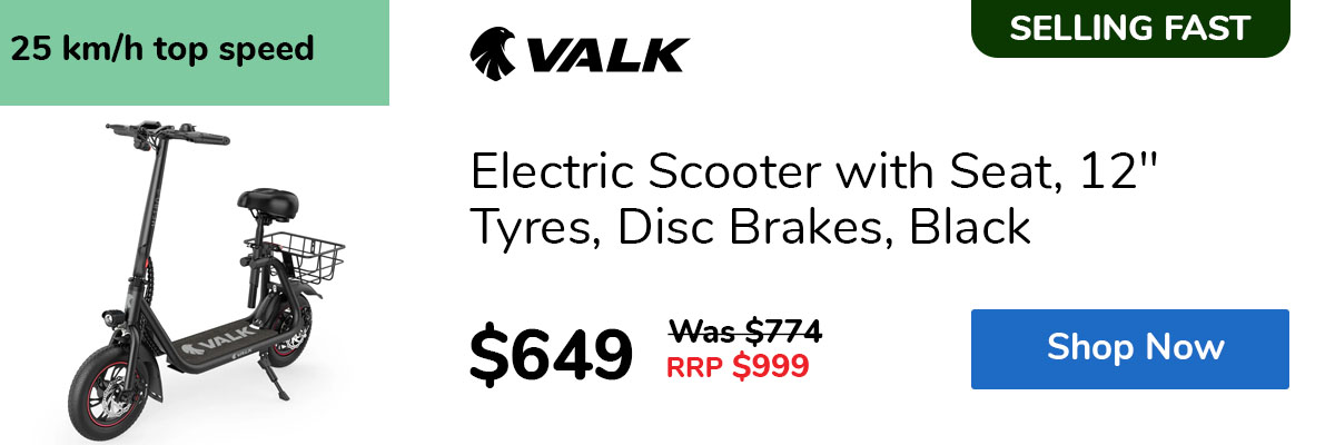 Electric Scooter with Seat, 12" Tyres, Disc Brakes, Black