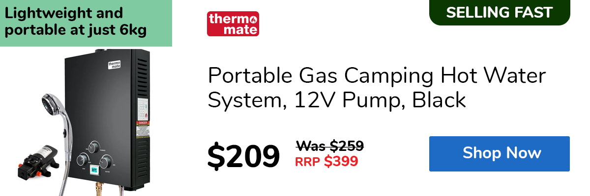 Portable Gas Camping Hot Water System, 12V Pump, Black