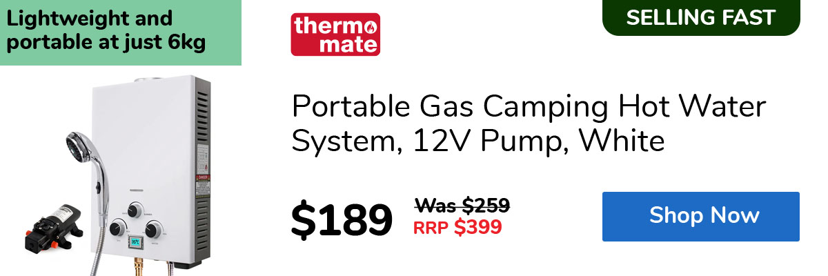 Portable Gas Camping Hot Water System, 12V Pump, White