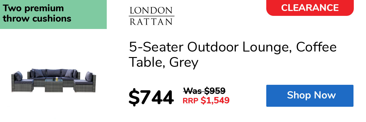 5-Seater Outdoor Lounge, Coffee Table, Grey
