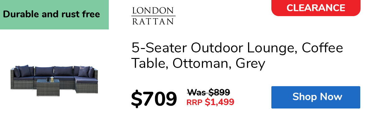 5-Seater Outdoor Lounge, Coffee Table, Ottoman, Grey