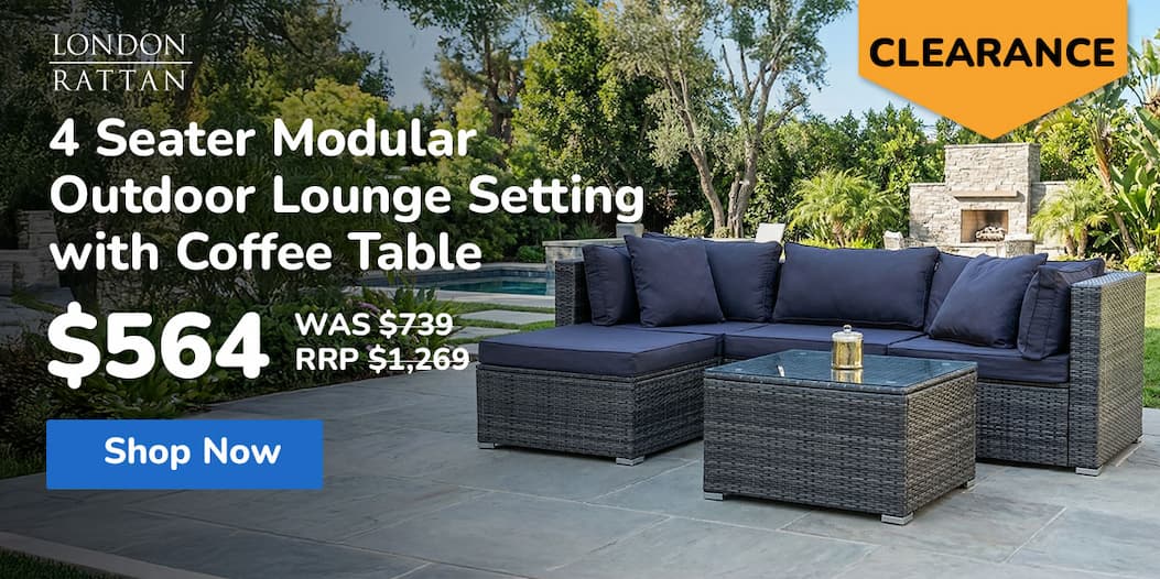 LONDON RATTAN 4 Seater Modular Outdoor Lounge Setting with Coffee Table, Ottoman, Grey