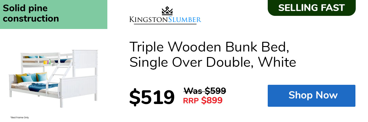 Triple Wooden Bunk Bed, Single Over Double, White