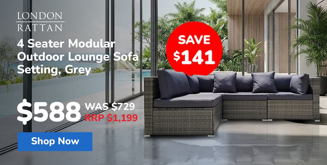 LONDON RATTAN 4 Seater Modular Outdoor Lounge Sofa Setting, Grey