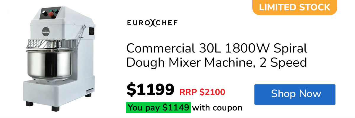 EUROCHEF Commercial 30L 1800W Spiral Dough Mixer Machine, 2 Speed