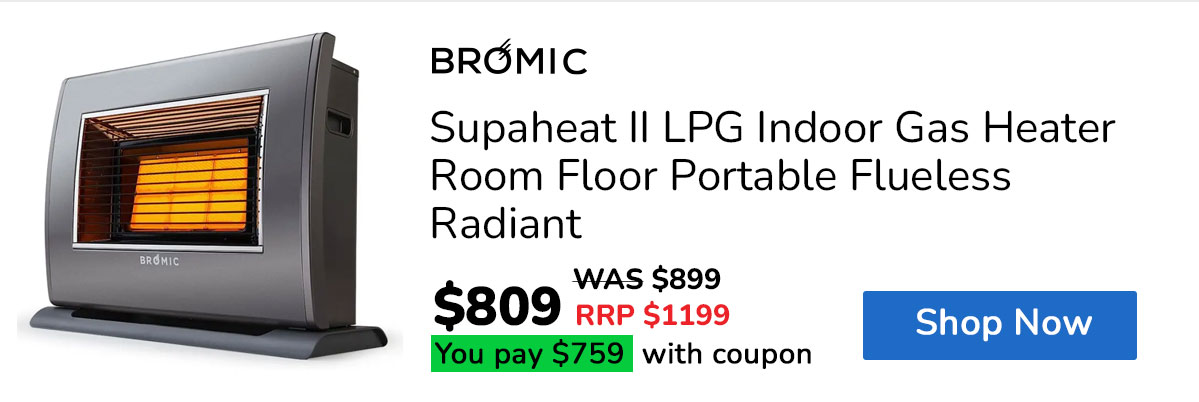 BROMIC Supaheat II LPG Indoor Gas Heater Room Floor Portable Flueless Radiant
