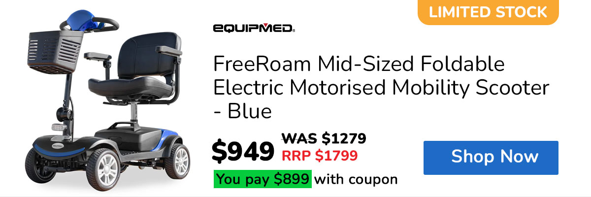 EQUIPMED FreeRoam Mid-Sized Foldable Electric Motorised Mobility Scooter - Blue