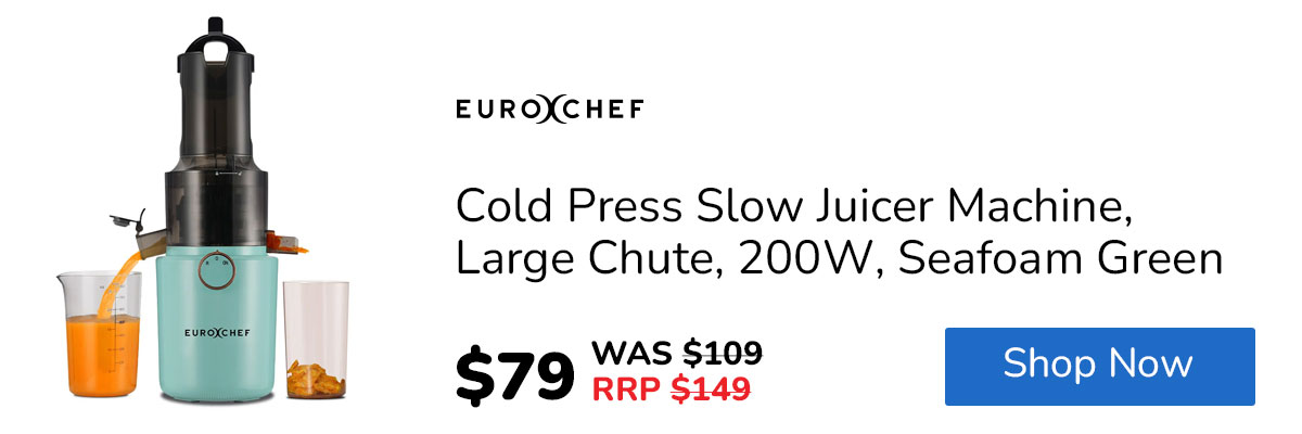 EUROCHEF Cold Press Slow Juicer Machine, Large Chute, 200W, Seafoam Green