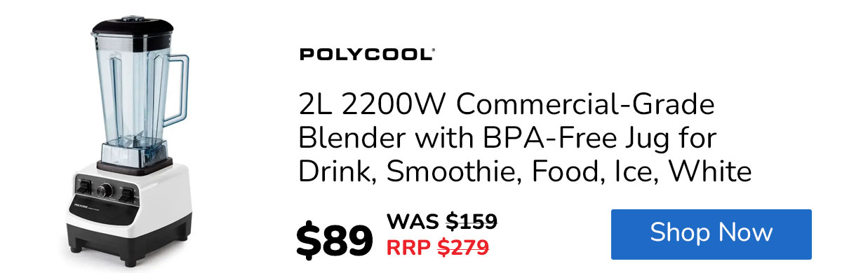 POLYCOOL 2L 2200W Commercial-Grade Blender with BPA-Free Jug for Drink, Smoothie, Food, Ice, White