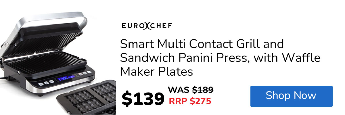 EUROCHEF Smart Multi Contact Grill and Sandwich Panini Press, with Waffle Maker Plates